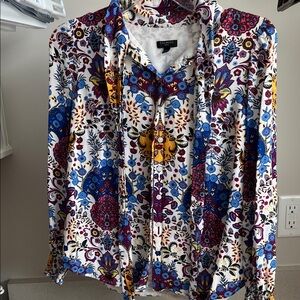 Talbots Women's Vibrant Floral Blouse - Blue, Purple, Yellow